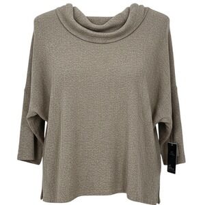 NEW Ali Miles Women's 2X‎ Beige Cowl Neck 3/4 Sleeve Button Back Sweater Sparkle